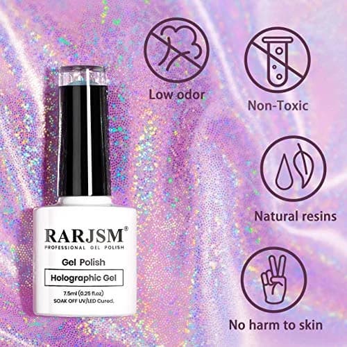 RARJSM Silver Holographic Gel Nail Polish 7.5ml (0.25 Fl Oz) | Salon Quality Sparkle thumbnail 2