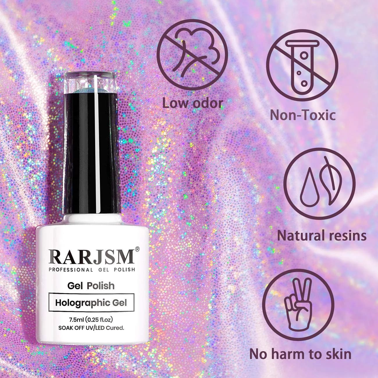 RARJSM Holographic Gel Nail Polish 7.5ml (0.25 Fl Oz) | UV/LED Cure, Long-Lasting Rainbow Effect - view 2