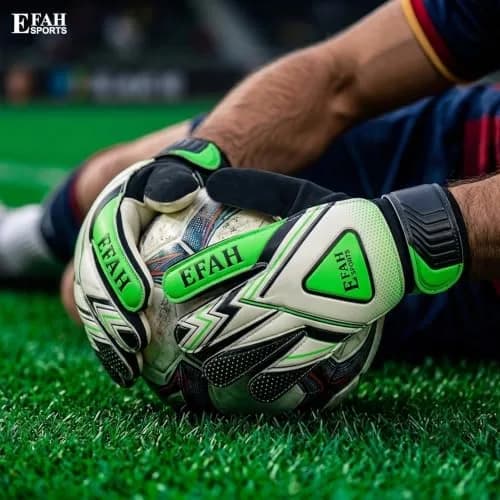 EFAH SPORTS Goalie Goalkeeper Gloves for Kids Youth Size 5 Black/Green | Breathable Mesh & Extra Grip thumbnail 5