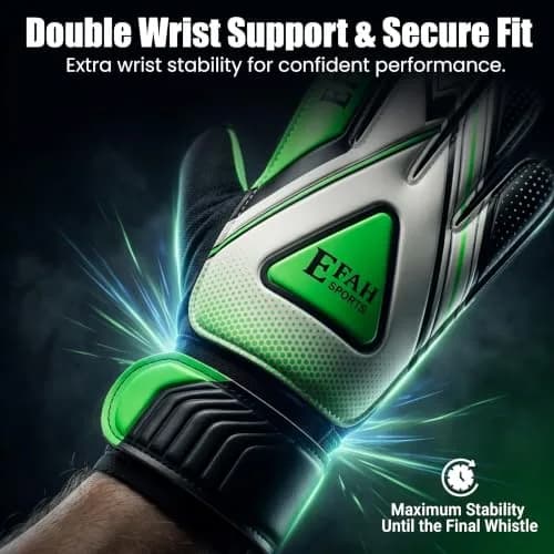 EFAH SPORTS Goalie Goalkeeper Gloves for Kids Youth Size 5 Black/Green | Breathable Mesh & Extra Grip thumbnail 3