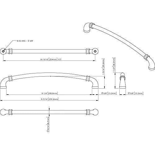 Jeffrey Alexander 224 mm Center-to-Center Polished Chrome Marie Cabinet Pull | Modern Zinc Handle thumbnail 2