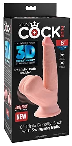 KING COCK 6" Triple Density Realistic Dildo with Swinging Balls | Water-Resistant, Hand Wash thumbnail 1