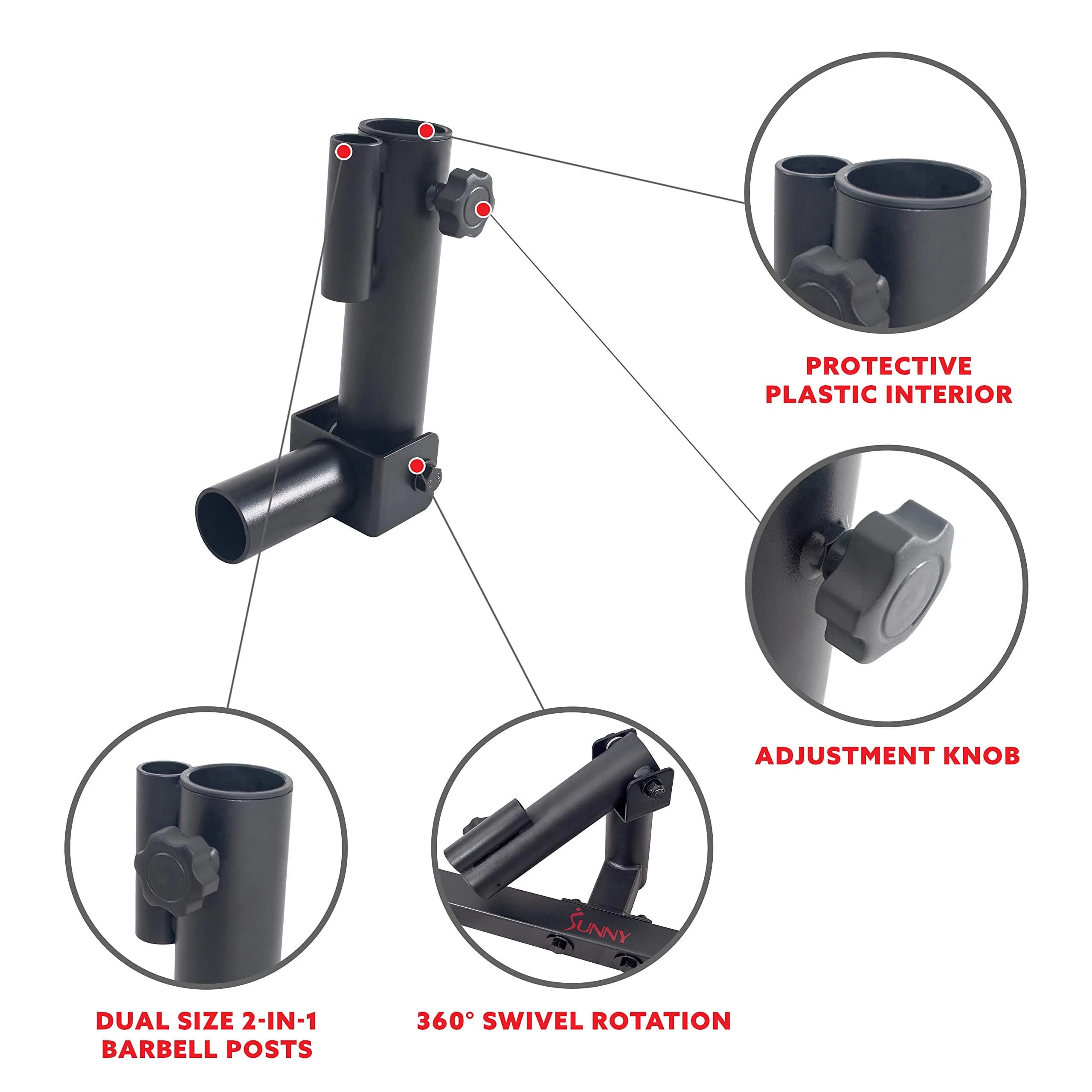 Sunny Health & Fitness Landmine Attachment for Power Racks SF-XFA004 | 360° Swivel, Full-Body Training, Fits 1" & 2" Bars thumbnail 3