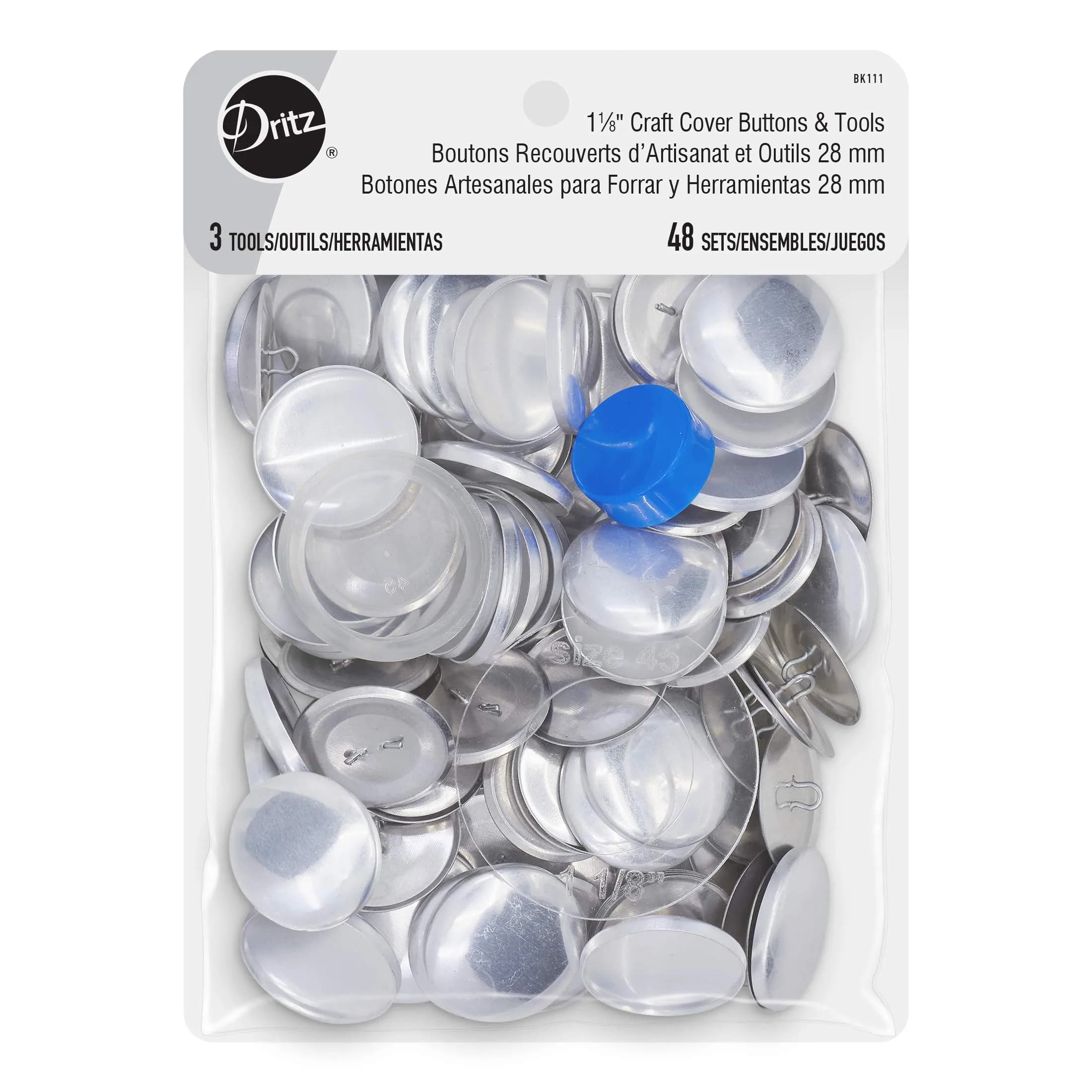 Dritz 1-1/8" Craft Cover Buttons & Tools, 48 Sets, Nickel | Bulk Pack Sewing Buttons