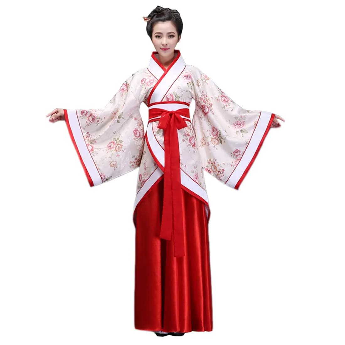 Ez-sofei Women Chinese Traditional Hanfu Costume for Stage Performance, XXL, Flower+Red | Elegant Ancient Dress — Flower+red