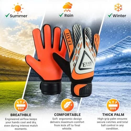 EFAH SPORTS Goalkeeper Gloves for Kids Youth Size 5 Black/Orange | Breathable & Grippy thumbnail 2