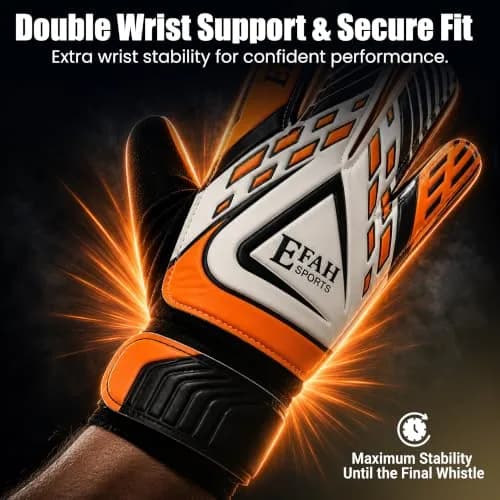 EFAH SPORTS Goalkeeper Gloves for Kids Youth Size 5 Black/Orange | Breathable & Grippy thumbnail 3