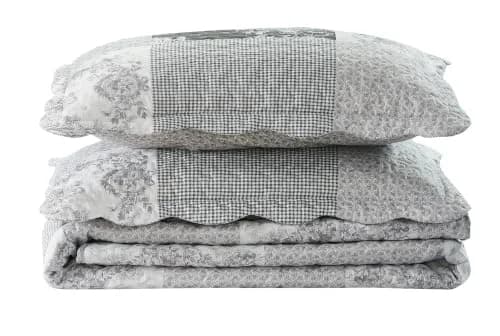 Brilliant Sunshine Multi Grey Toile & Floral Patchwork Quilt Set, Full/Queen | Elegant Reversible Microfiber Bedding thumbnail 9