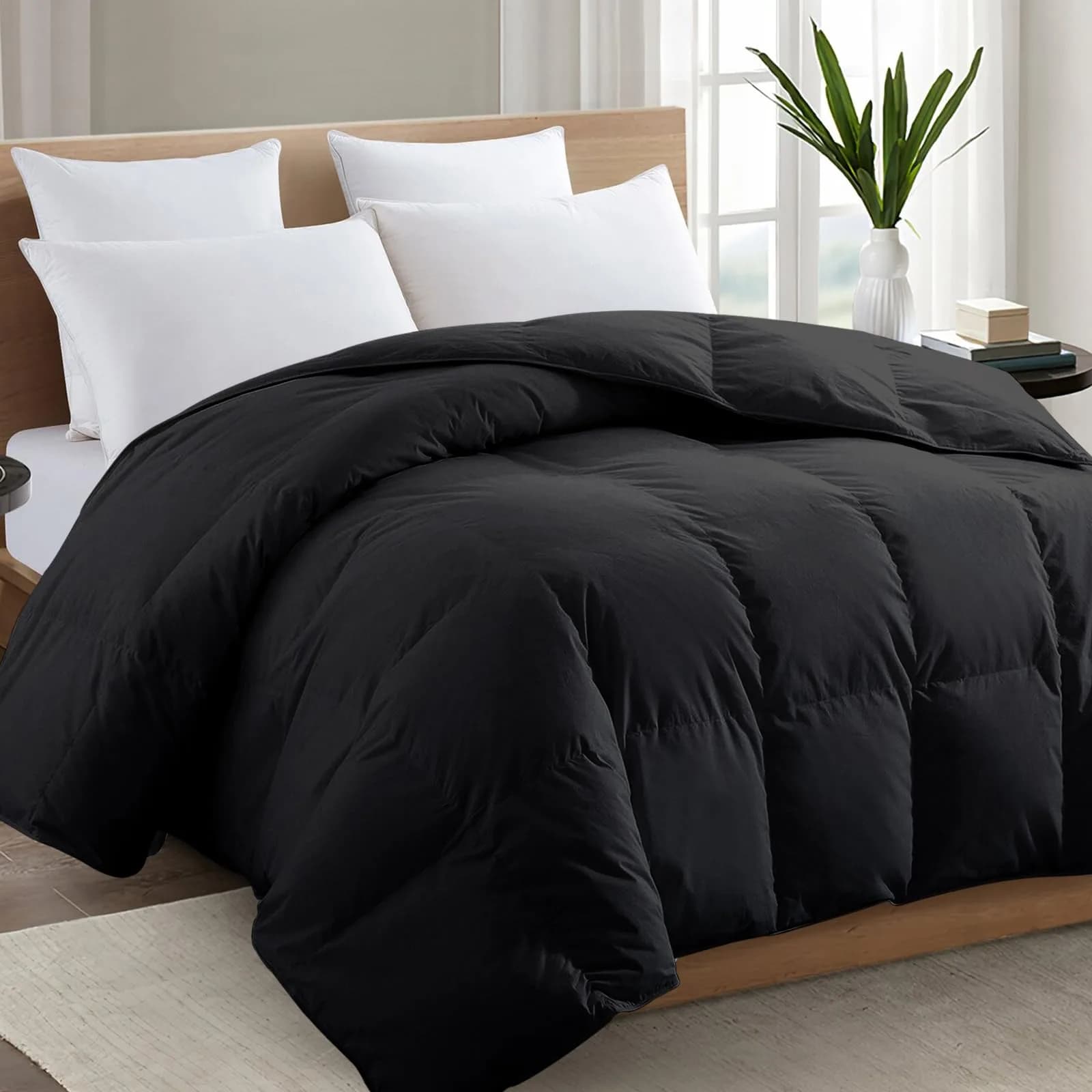 TEXARTIST Queen Comforter All Season Down Alternative Black | Breathable & Soft Bedding