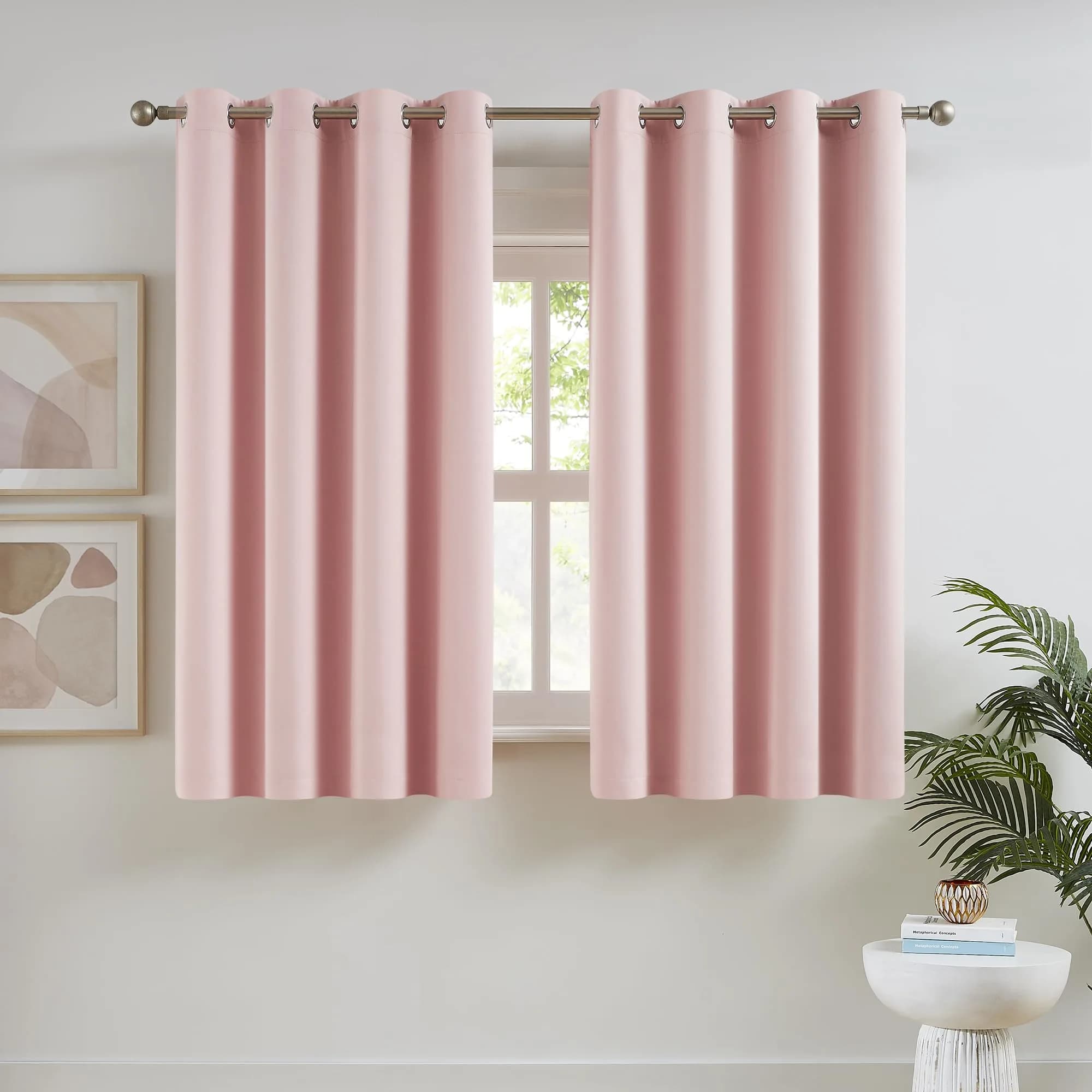DUALIFE Bright Purple Curtains for Girls Bedroom | Light Blocking Room Darkening Blackout Drapes (52 x 63 Inch, 2 Panels) — Baby Pink / 52"W x 45"L