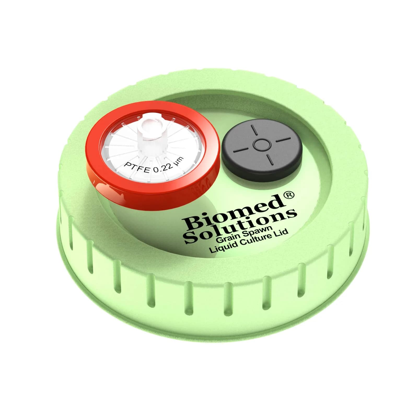 Biomed Solutions 6Pcs Regular Mouth Liquid Culture Lids with PTFE Filter & Injection Ports | Golden — 70mm Regular mouth Food Grade PP (Green)