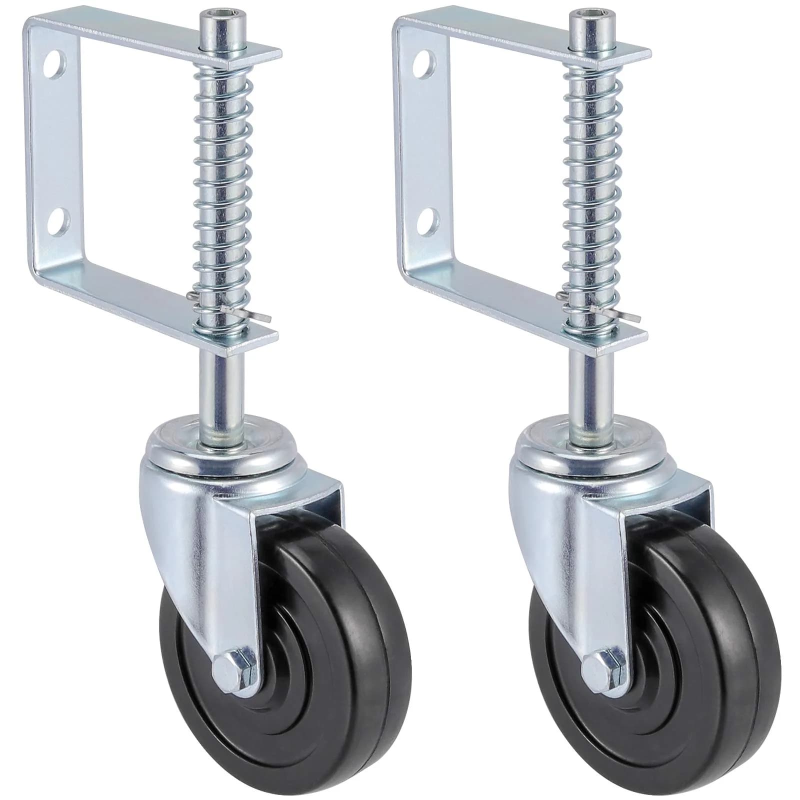 ZEONHAK Heavy Duty Spring Loaded Gate Caster Wheel 4 Inch (10.16 cm) | Supports 250-500 lbs (113-227 kg) Per Wheel — Black