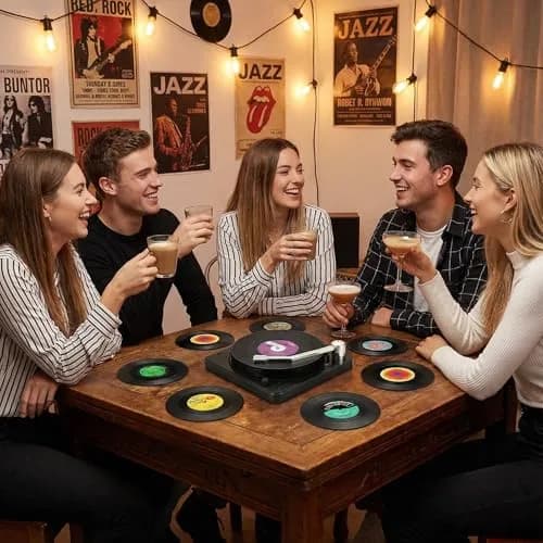 MECOWON Vinyl Record Coasters with Holder - 6 Pack, 10.5 cm (4-1/8 inch) Round | Music Lover Gift thumbnail 6