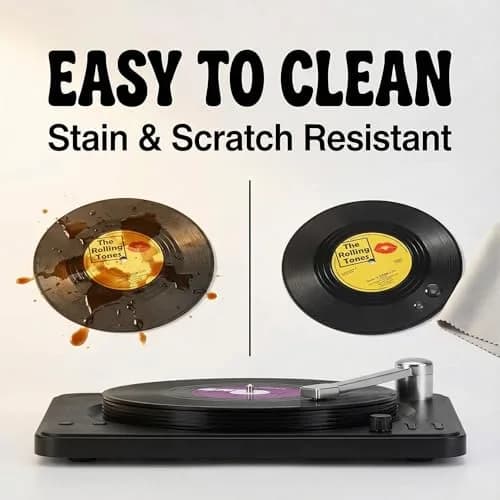 MECOWON Vinyl Record Coasters with Holder - 6 Pack, 10.5 cm (4-1/8 inch) Round | Music Lover Gift thumbnail 2