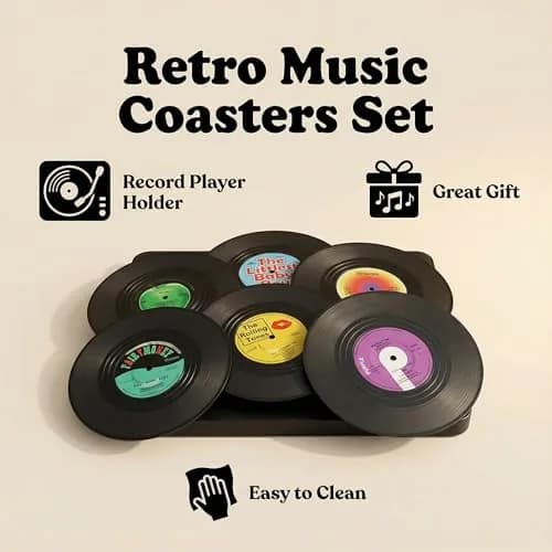 MECOWON Vinyl Record Coasters with Holder - 6 Pack, 10.5 cm (4-1/8 inch) Round | Music Lover Gift thumbnail 3