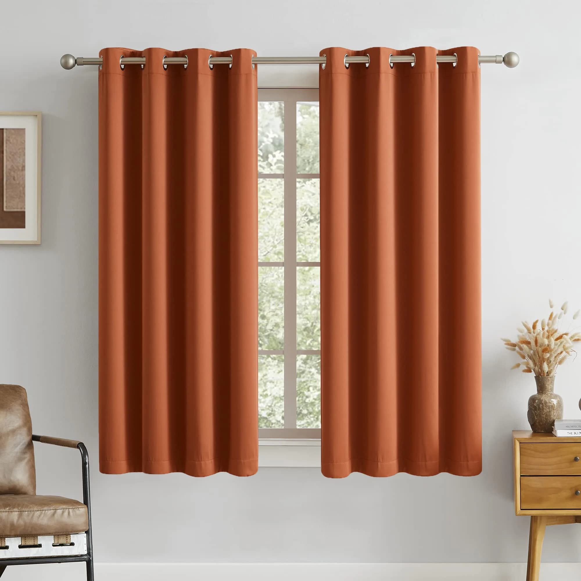 DUALIFE Terracotta Curtains-Rust Blackout Curtains for Small Windows 54 Inch Length | Room Darkening & Thermal Insulated