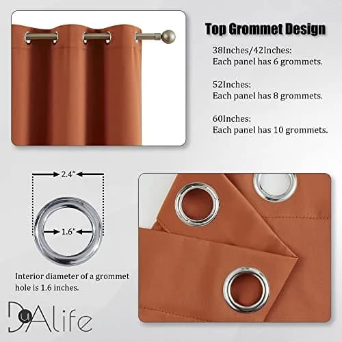 DUALIFE Terracotta Curtains-Rust Blackout Curtains for Small Windows 54 Inch Length | Room Darkening & Thermal Insulated thumbnail 3