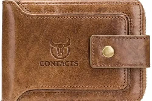 Contacts Men's Genuine Leather Wallet | RFID Blocking Slim Bifold | 8 Card Slots, Beige thumbnail 1