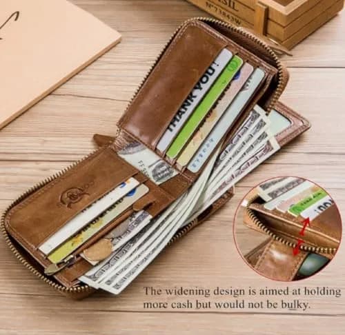 Contacts Men's Genuine Leather Wallet | RFID Blocking Slim Bifold | 8 Card Slots, Beige thumbnail 3
