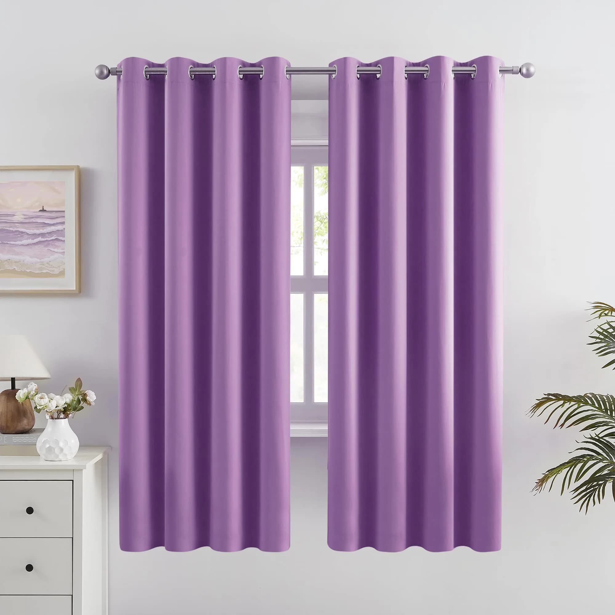 DUALIFE Bright Purple Curtains for Girls Bedroom | Light Blocking Room Darkening Blackout Drapes (52 x 63 Inch, 2 Panels) — Amethyst Orchid / 52"W x 63"L