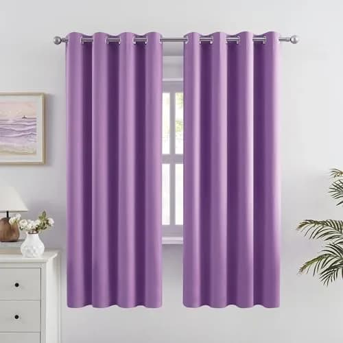 DUALIFE Bright Purple Curtains for Girls Bedroom | Light Blocking Room Darkening Blackout Drapes (52 x 63 Inch, 2 Panels) thumbnail 1