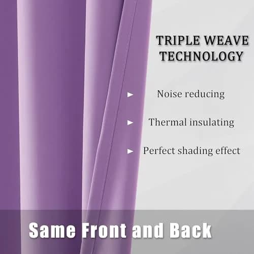 DUALIFE Bright Purple Curtains for Girls Bedroom | Light Blocking Room Darkening Blackout Drapes (52 x 63 Inch, 2 Panels) thumbnail 5
