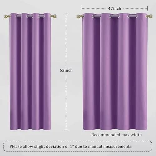 DUALIFE Bright Purple Curtains for Girls Bedroom | Light Blocking Room Darkening Blackout Drapes (52 x 63 Inch, 2 Panels) thumbnail 6