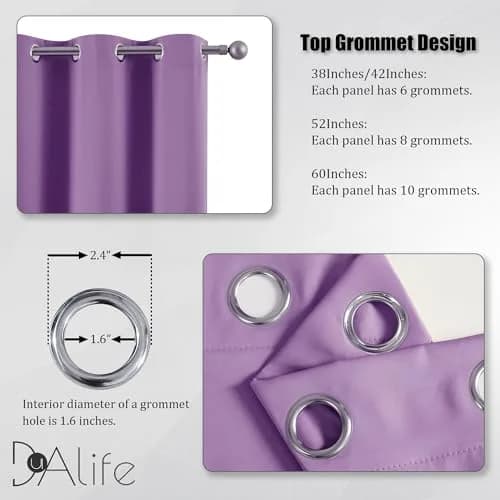 DUALIFE Bright Purple Curtains for Girls Bedroom | Light Blocking Room Darkening Blackout Drapes (52 x 63 Inch, 2 Panels) thumbnail 3