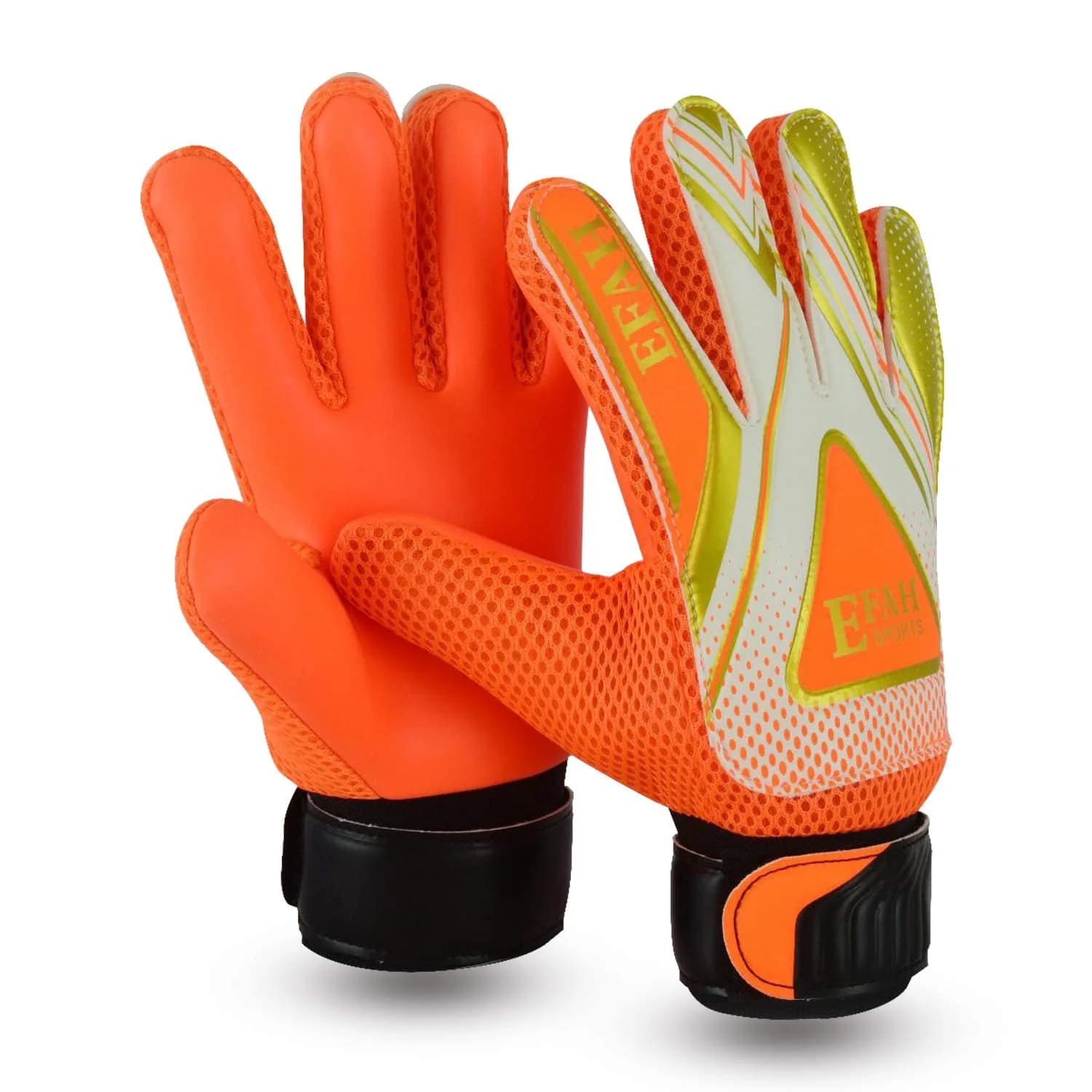 EFAH SPORTS Goalkeeper Gloves for Kids Boys Youth Size 5 (Orange) | Breathable & Adjustable Wrist Support