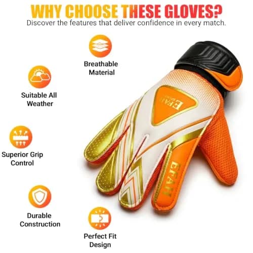 EFAH SPORTS Goalkeeper Gloves for Kids Boys Youth Size 5 (Orange) | Breathable & Adjustable Wrist Support thumbnail 6