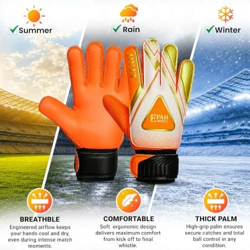 EFAH SPORTS Goalkeeper Gloves for Kids Boys Youth Size 5 (Orange) | Breathable & Adjustable Wrist Support thumbnail 2