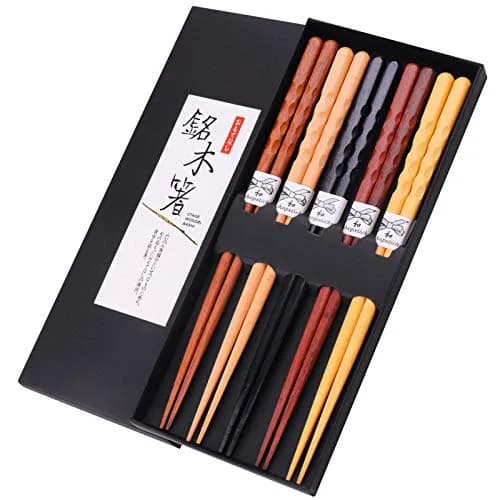 GLAMFIELDS Natural Wooden Japanese Chopsticks 22.5cm (8.8 Inch) 5-Pair Gift Set | Hand-Carved for Easy Grip thumbnail 1