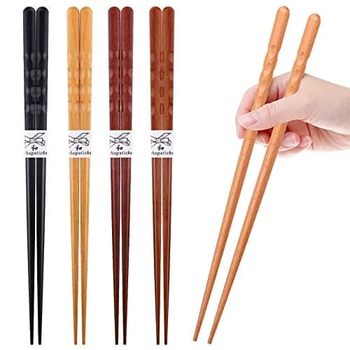 GLAMFIELDS Natural Wooden Japanese Chopsticks 22.5cm (8.8 Inch) 5-Pair Gift Set | Hand-Carved for Easy Grip thumbnail 4