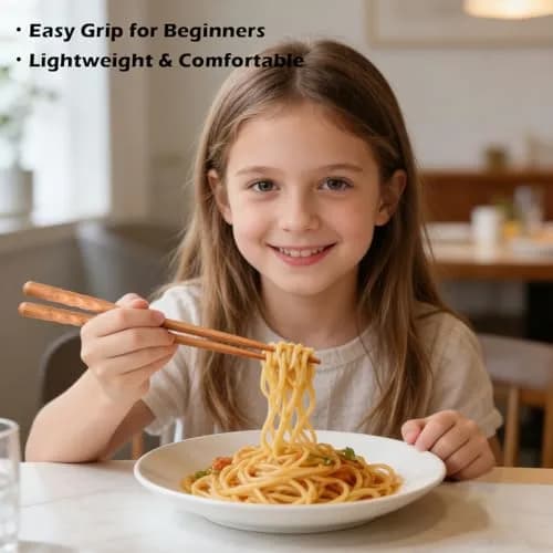 GLAMFIELDS Natural Wooden Japanese Chopsticks 22.5cm (8.8 Inch) 5-Pair Gift Set | Hand-Carved for Easy Grip thumbnail 5