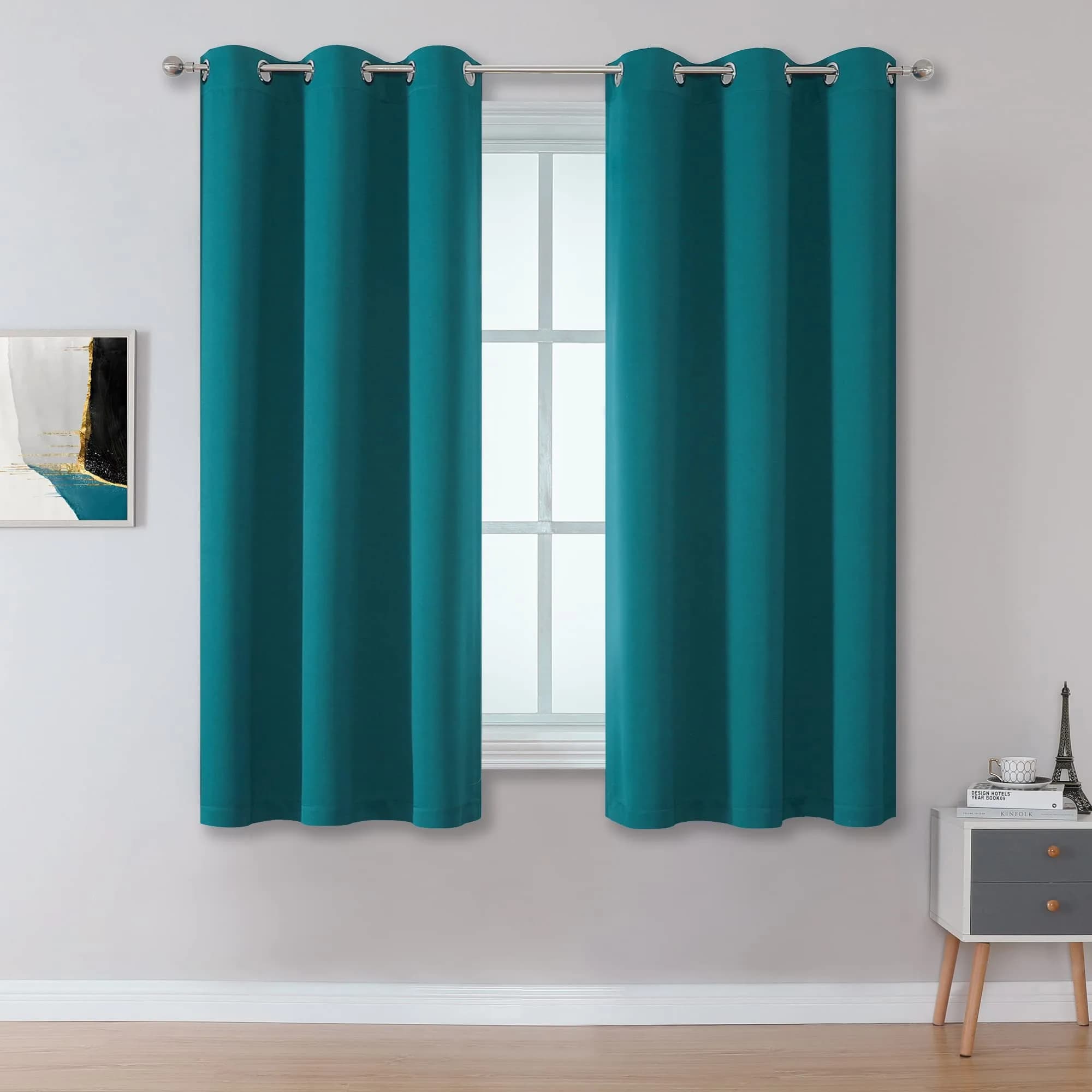 DUALIFE Bright Purple Curtains for Girls Bedroom | Light Blocking Room Darkening Blackout Drapes (52 x 63 Inch, 2 Panels) — Teal / 38"W x 45"L