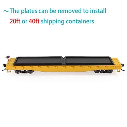 Evemodel 2pcs HO Scale 52' Flat Car Flatbed Transporter Model Train Container Carriage (Yellow) | 87 Scale Freight Car thumbnail 5