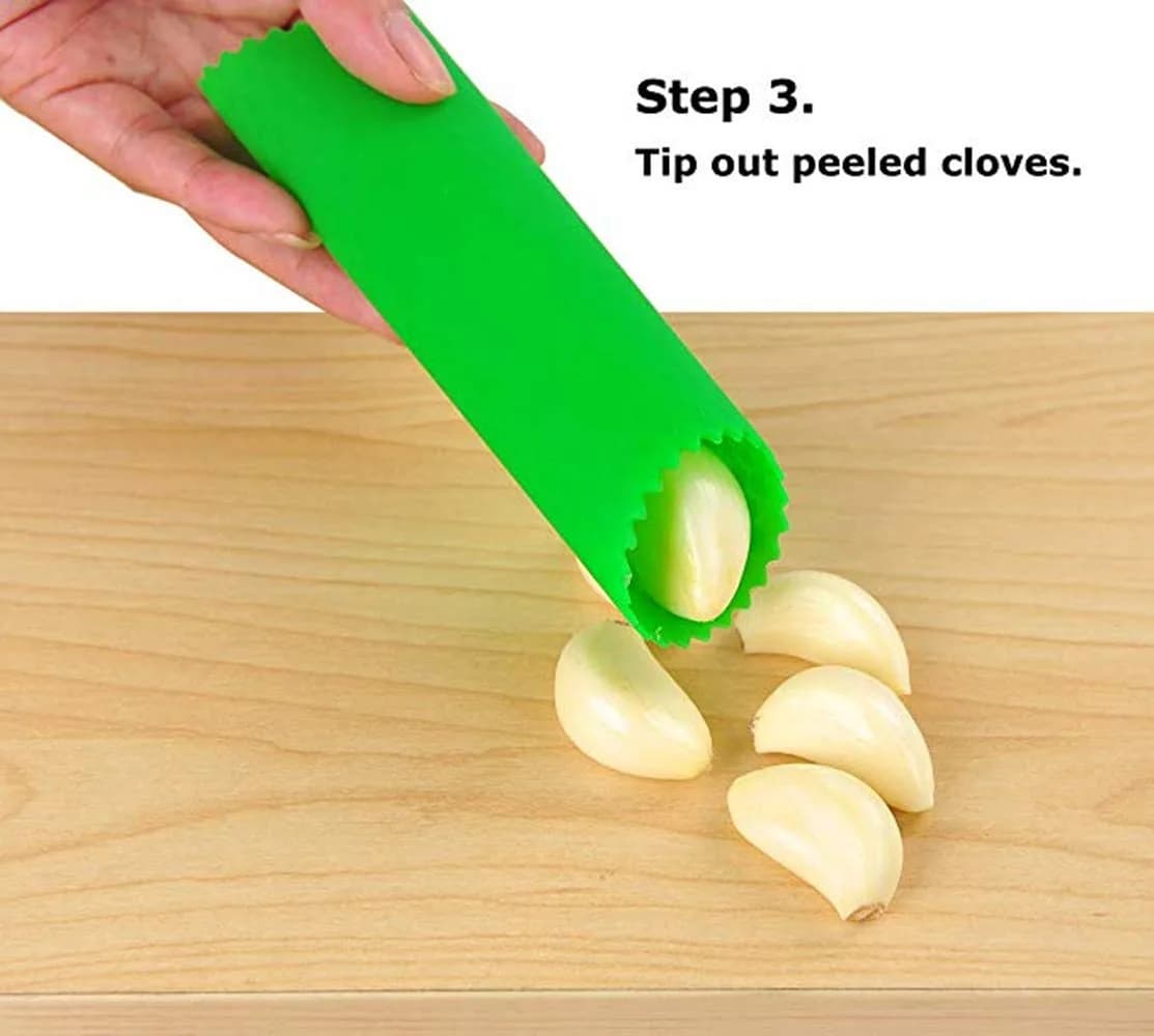 Sinnsally Silicone Garlic Peeler Roller Keeper Green | Easy Quick Garlic Peeling Kitchen Tool - view 4