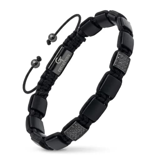 GT collection Men's Flat Bead Natural Gemstone Bracelet, Black Matte Onyx | Adjustable Energy & Grounding Accessory thumbnail 1