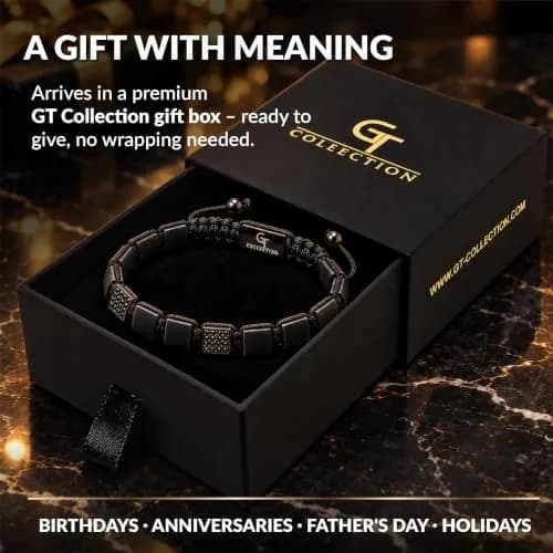 GT collection Men's Flat Bead Natural Gemstone Bracelet, Black Matte Onyx | Adjustable Energy & Grounding Accessory thumbnail 5