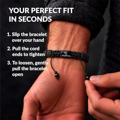 GT collection Men's Flat Bead Natural Gemstone Bracelet, Black Matte Onyx | Adjustable Energy & Grounding Accessory thumbnail 7
