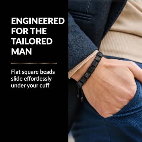 GT collection Men's Flat Bead Natural Gemstone Bracelet, Black Matte Onyx | Adjustable Energy & Grounding Accessory thumbnail 2