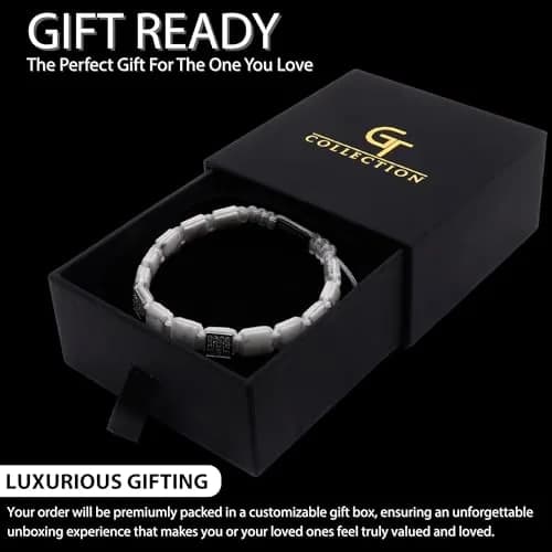GT collection Men's Flat Bead Natural Gemstone Bracelet, White Howlite | Adjustable Energy & Calmness thumbnail 6