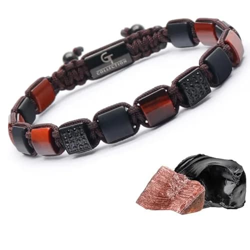GT collection Men's Flat Bead Natural Gemstone Bracelet, Red Tiger Eye | Handmade, Adjustable, Energy & Style thumbnail 1