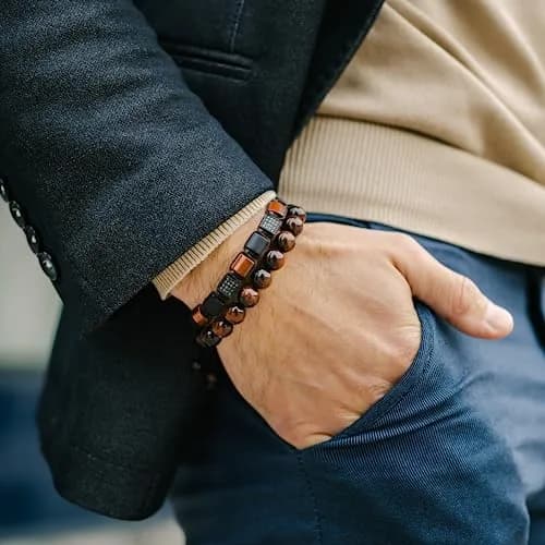 GT collection Men's Flat Bead Natural Gemstone Bracelet, Red Tiger Eye | Handmade, Adjustable, Energy & Style thumbnail 6