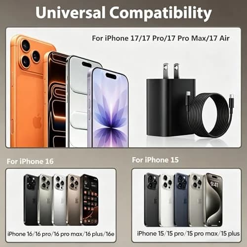 Ubearkk Phone 17 16 15 Charger Fast Charging | 20W USB C Wall Adapter with 10FT Cable thumbnail 6