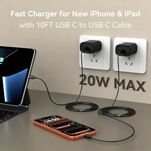 Ubearkk Phone 17 16 15 Charger Fast Charging | 20W USB C Wall Adapter with 10FT Cable thumbnail 3
