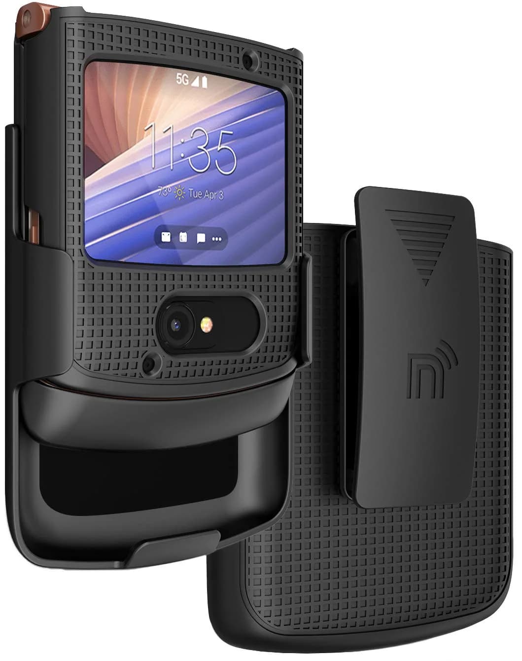 Nakedcellphone Holster Combo for Motorola RAZR 5G Flip Phone with Belt Clip - Black | Secure, Compact & Fully Functional — Black