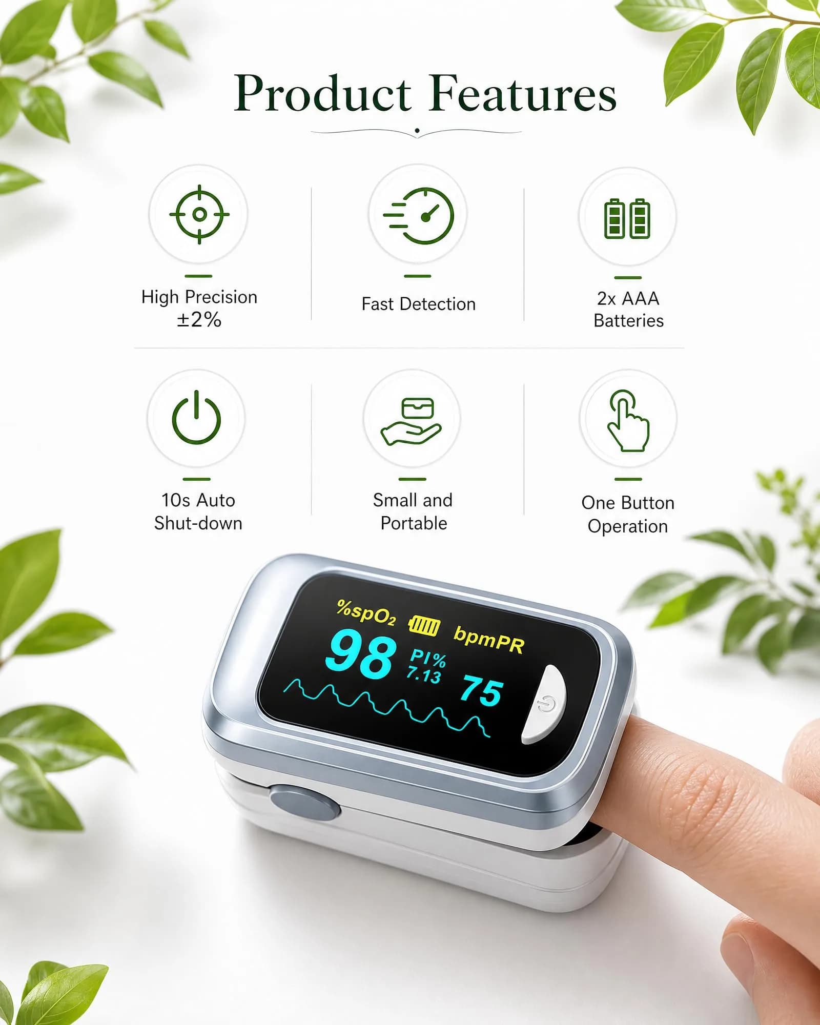 HealthTree Fingertip Pulse Oximeter & Heart Rate Monitor | 70%-100% SpO2, +/-2% Accuracy - view 5