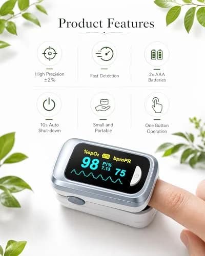 HealthTree Fingertip Pulse Oximeter & Heart Rate Monitor | 70%-100% SpO2, +/-2% Accuracy thumbnail 5