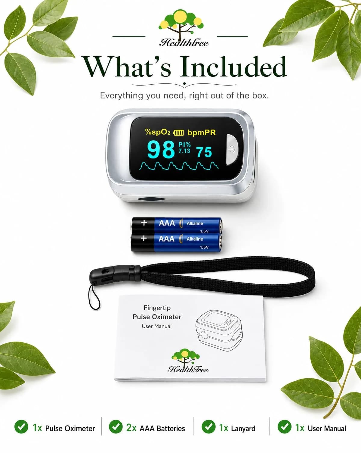 HealthTree Fingertip Pulse Oximeter & Heart Rate Monitor | 70%-100% SpO2, +/-2% Accuracy - view 8